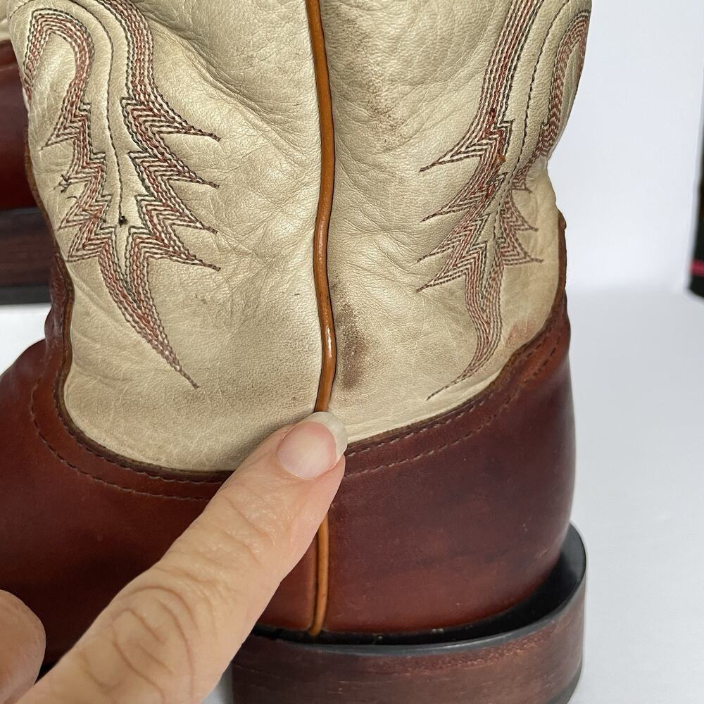 Vintage Tony Lama Roper Cowboy Boots Men’s 8.5 D Brown & Cream Leather USA Made - Picture 8 of 16